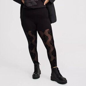 ❤️NWT TORRID MESH FLOCKED LEGGING - SKULL DAMASK DEEP BLACK - PLUS SIZE